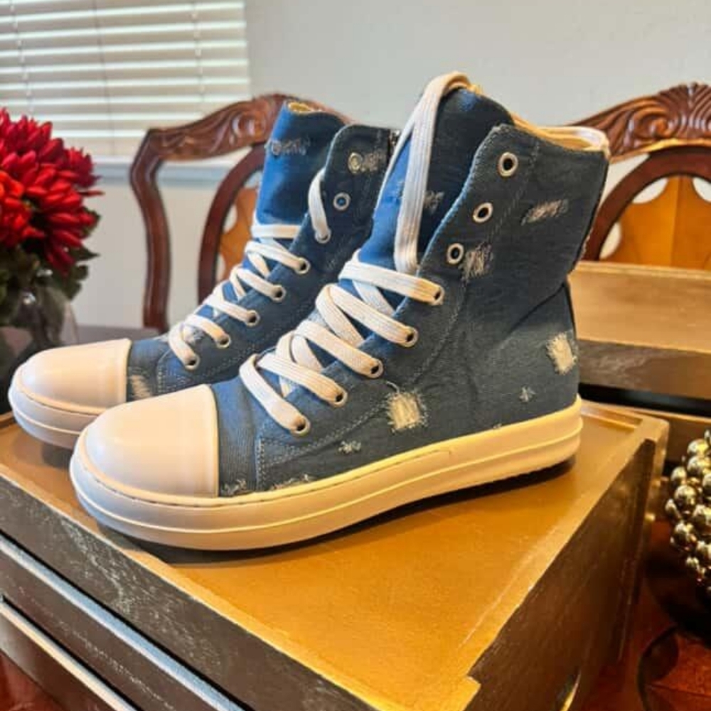 Blue High-Top Sneakers with White Accents - Picture 5 of 5